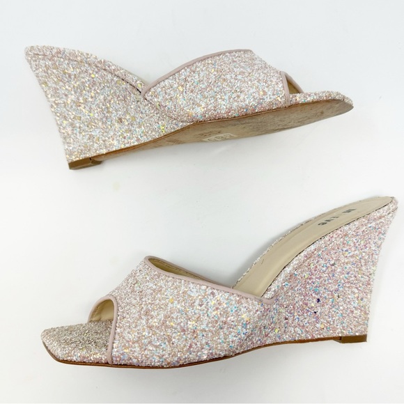 Maeve Anthropologie Pink Glitter Wedge Mules Heels Women’s Size 9 - Picture 5 of 11